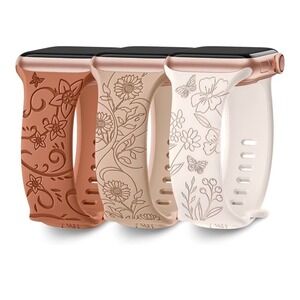 Floral Carved Silicone Watch‎ Bands for Apple Watch 38mm 40mm 41mm 42mm 44mm 45m